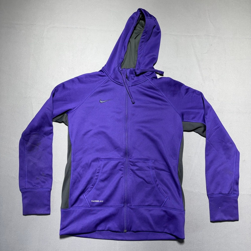 Nike Therma-FIT Full Zip Hoodie Purple Gray Thumbhole Cuffs Mens Large